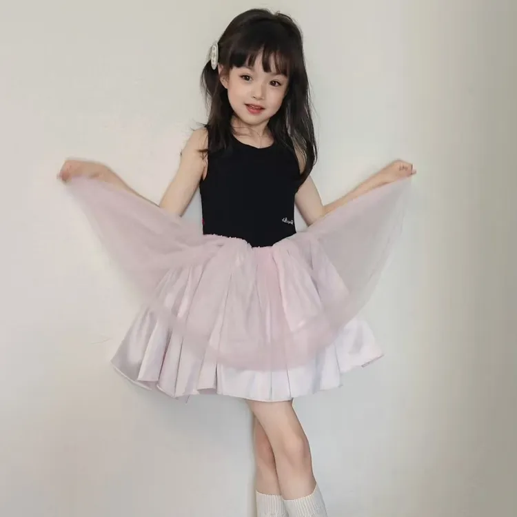 女童芭蕾风裙子夏季2025新款小女孩甜美公主裙儿童夏装无袖连衣裙