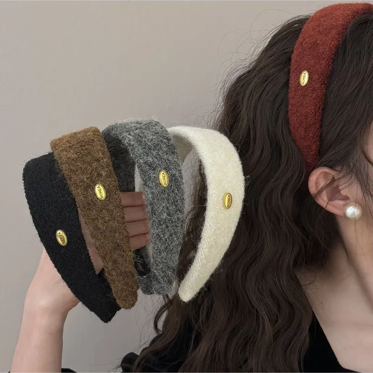 羊毛椭圆金标毛呢宽版发箍秋冬高颅顶碎发发饰2025爆款洋气高级感