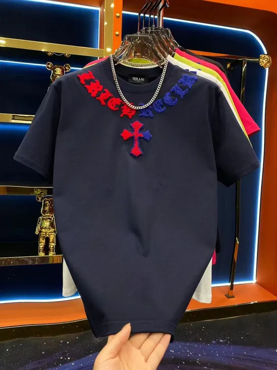 8006 宽松型印花上衣简约风刺绣秋冬潮流男装短袖