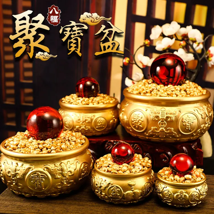 【卡卡】招財聚寳盆纯黄铜摆件汽车文化