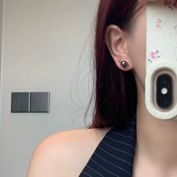 铜合金锆石耳饰 简约铂灰色珠珠微镶锆石耳钉小众百搭气质小巧