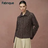 Fabrique Avery 秋冬新品乌木棕混色绵羊毛复古两穿翻领针织开衫