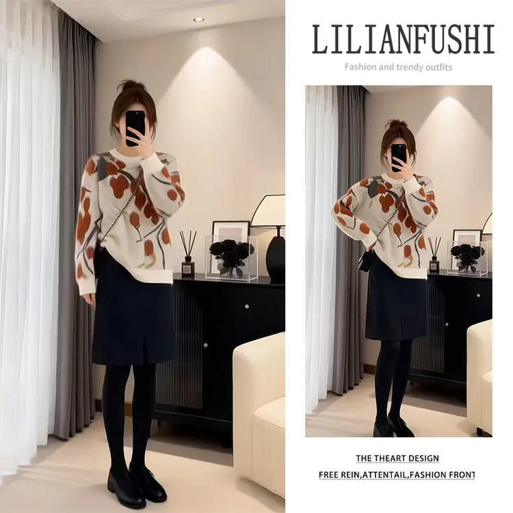 韩系氛围感穿搭2026早春新款气质原宿风气质毛衣显瘦半身裙两件套