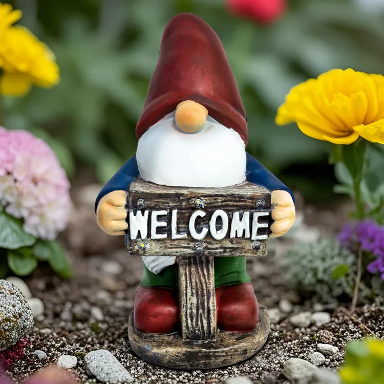 可爱卡通红帽小矮人太阳能发光摆件欢迎牌桌面摆件氛围灯