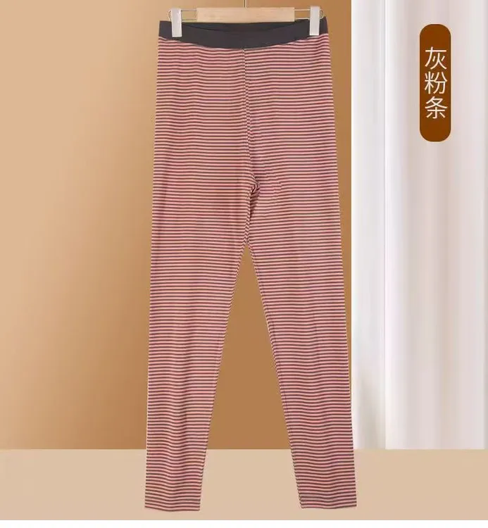 女士2508款德绒彩条裤条纹打底秋冬