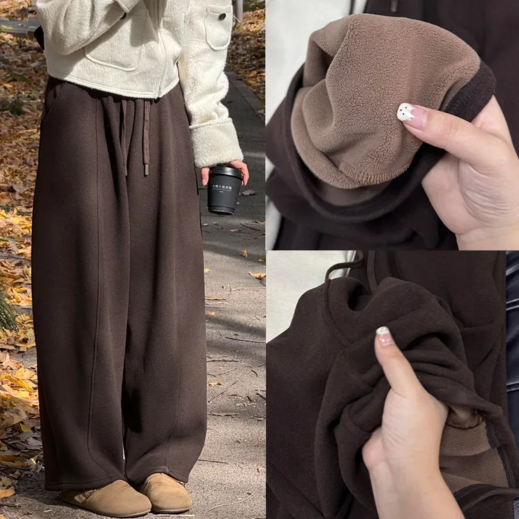 宽松慵懒垂感阔腿裤女2025新款秋冬加绒糯米香蕉报恩弯刀裤老钱风