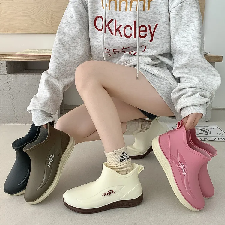 时尚女士防滑加绒低帮防水鞋短筒轻便耐磨厚底雨鞋厨房家政工作鞋