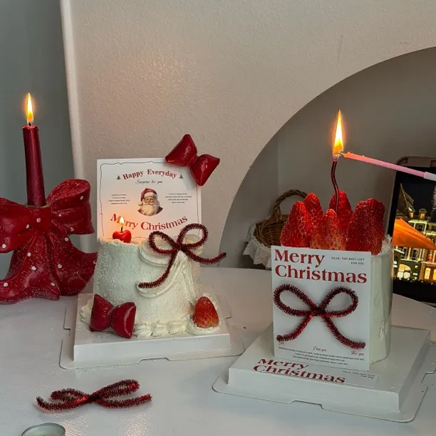 抱抱酱圣诞老人蛋糕卡片烘焙配件蝴蝶结圣诞装饰卡片蛋糕配件