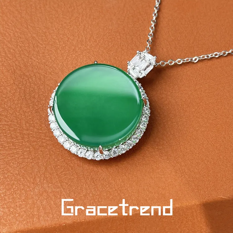 Grace trend 铜项链 时尚大气平安牌项链菠菜绿气质百搭吊坠D-483