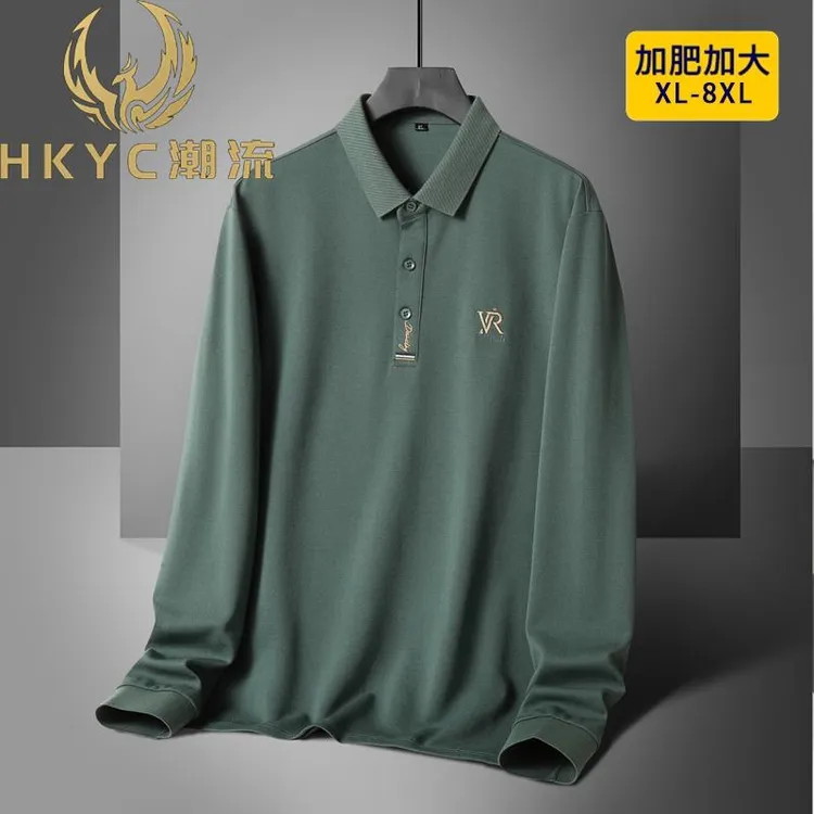 HKYC加肥加大码男士长袖翻领T恤春秋宽松休闲polo衫男胖子上衣