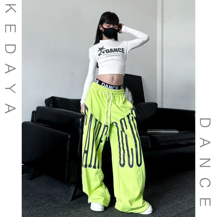 秋季新款童装潮酷女童修身露脐长袖织带裤子少儿爵士舞女团套装