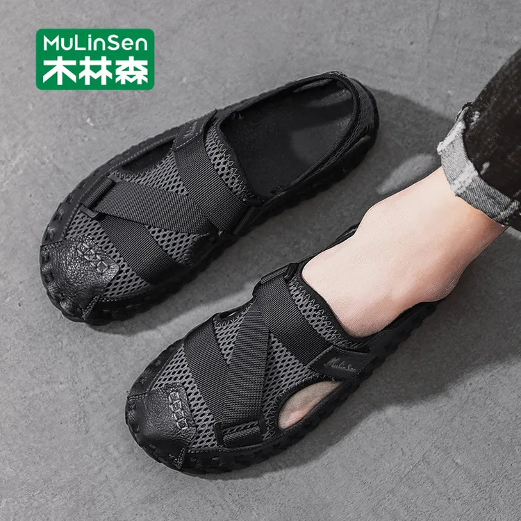 木林森沙滩鞋男款2025新款夏季外穿开车两用防滑耐磨男士包头凉鞋