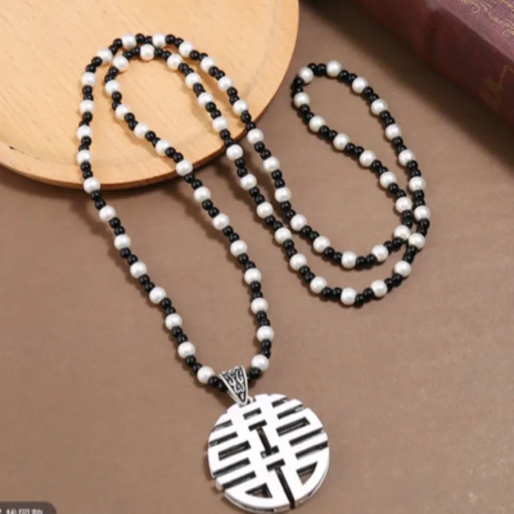 非金属亚克力吊坠 【阅初】钛钢项链 双喜镂空时尚百搭毛衣链长