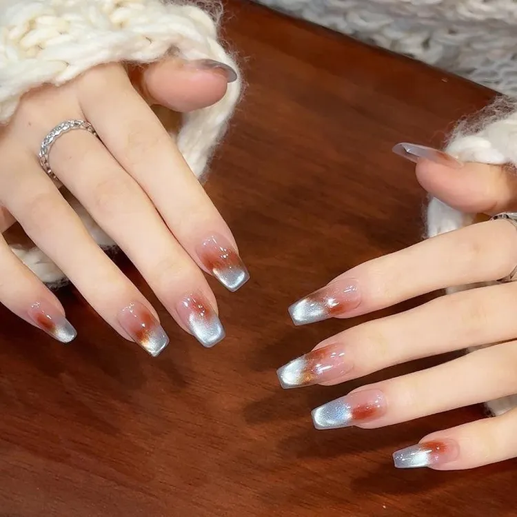 【扎染琥珀】秋冬焦糖棕色晕染高级感纯手工气质琥珀氛围感美甲贴片