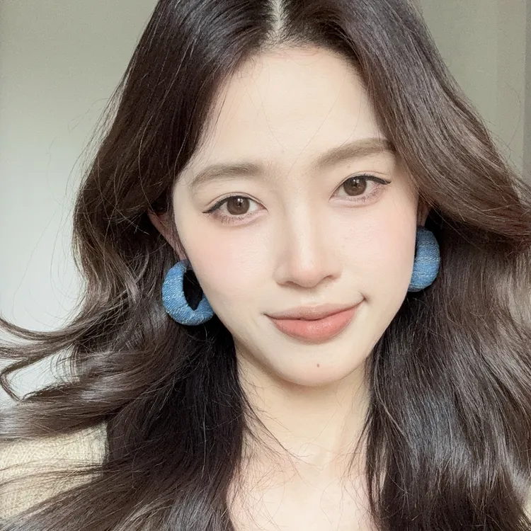 oushipei/欧诗佩 铜合金布艺耳饰 个性复古蓝色牛仔耳圈气质耳环