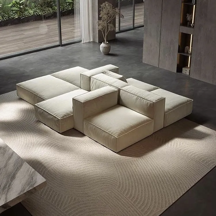 新款双面模块岛屿沙发布艺豆腐块家用极简大横厅背靠背客厅中古风