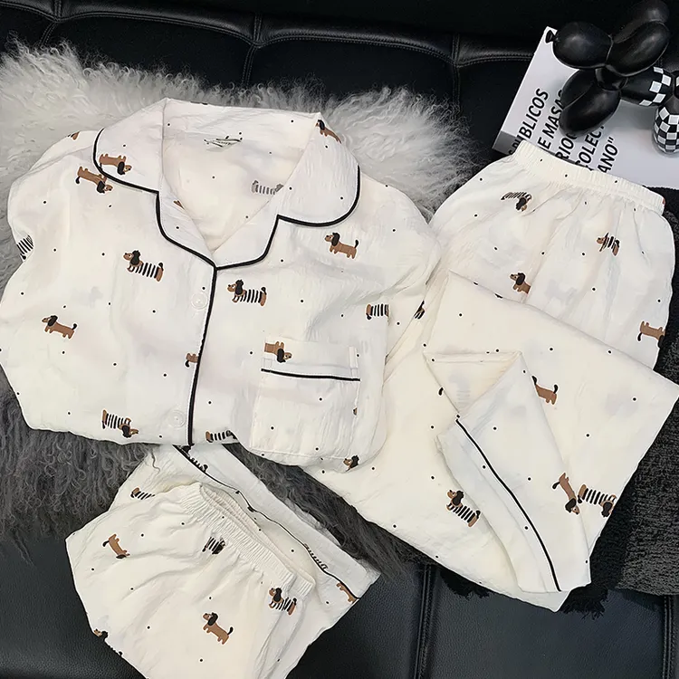 【三件套腊肠狗】云朵绵夏季短袖可爱卡通少女家居服套装夏天睡衣