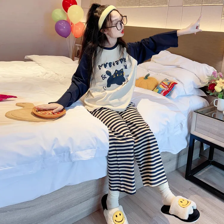女童睡衣春秋2025新款儿童纯棉家居服初中生女孩高颜值可外穿套装