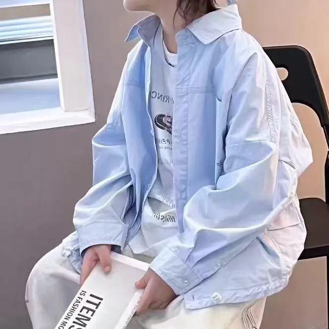 505337  男女同款韩版休闲时尚洋气宽松百搭潮流防晒衬衫