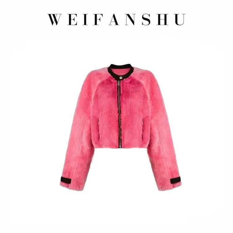 WEIFANSHU/魏凡舒【暖冬瑰梦】拉贡羊毛羊皮拼水貂外套