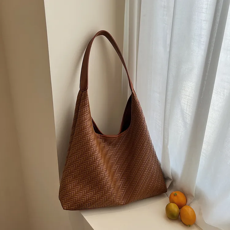 都市简约编织纹路包包女式新款高级感单肩大容量托特包早八通勤包