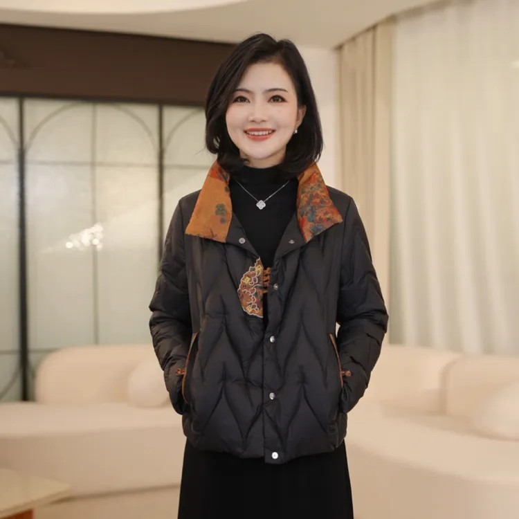 【90白鸭绒】枫竺阿楠anan新中式国风立领印花羽绒服女秋冬保暖外套