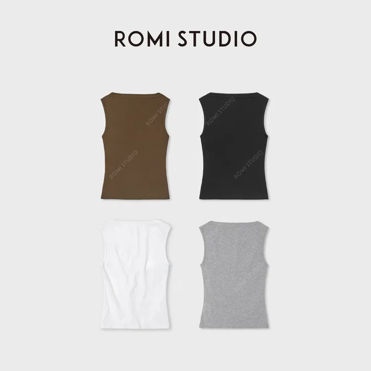 ROMI STUDIO“独特优雅”棉氨混纺露背修身打底背心 RWDRSE3630
