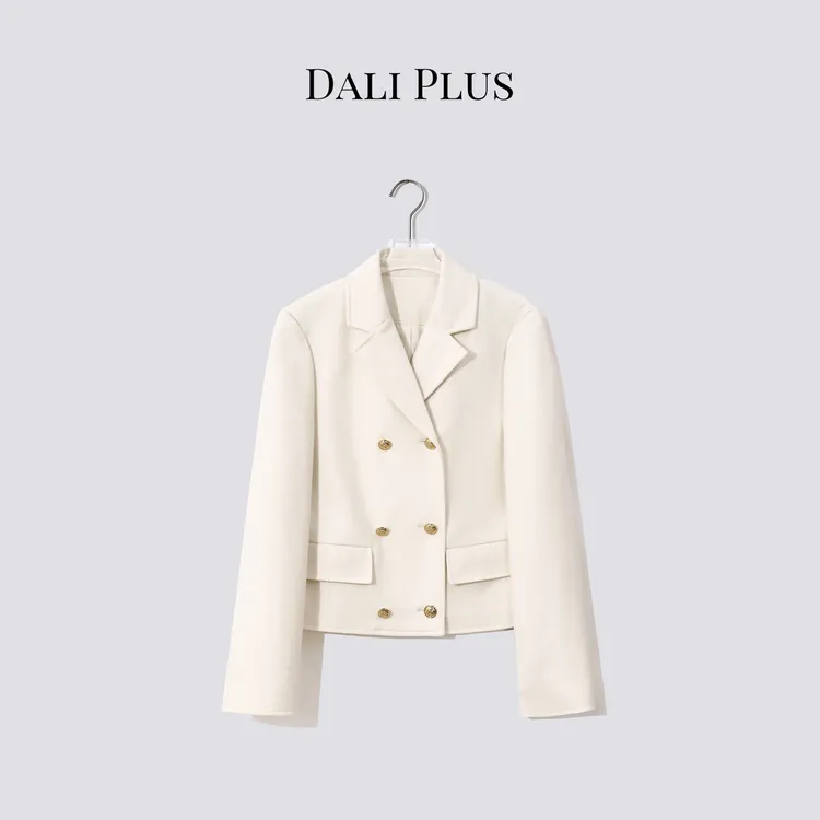 DALI PLUS“精仿羊毛白金西装”双排扣短款外套-D5TY0127