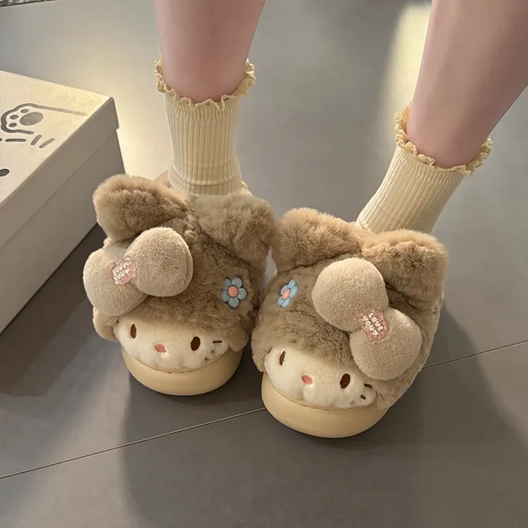 软萌KT猫居家保暖棉拖鞋女ins冬季学生外穿厚底防滑毛毛拖鞋女潮