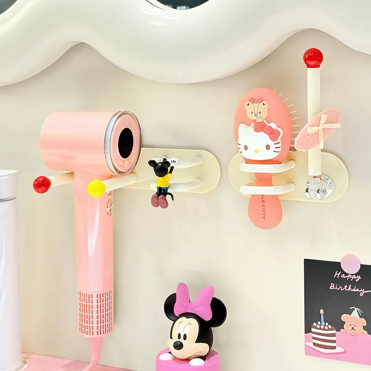 左左居里卫生间发圈发饰收纳挂钩浴室壁挂免打孔梳子吹风机置物架