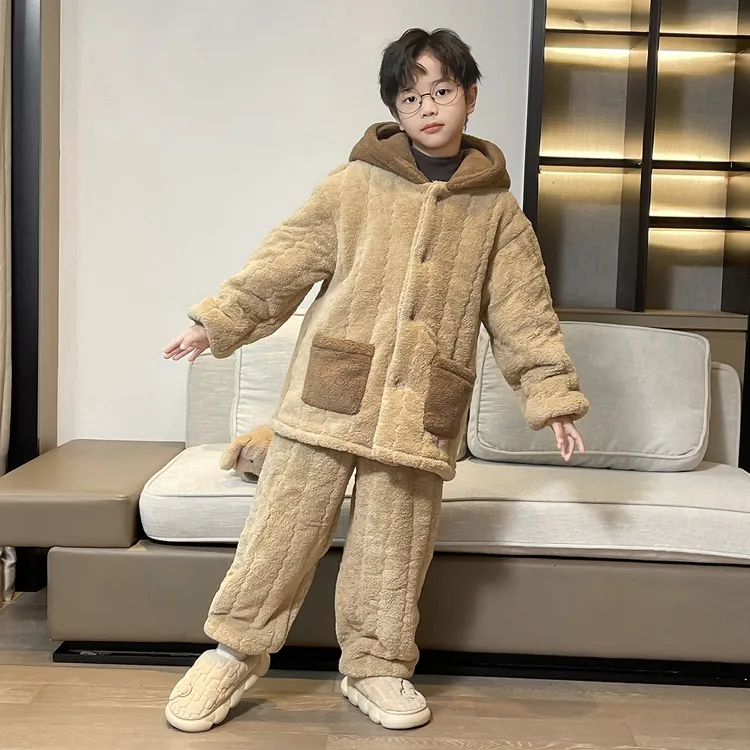 男童冬季珊瑚绒睡衣法兰绒中大童秋冬款男孩儿童加绒加厚家居服潮