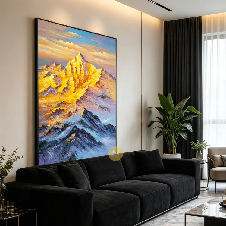 日照金山 手工画沙发背景墙装饰画客厅挂画玄关挂画风立体画油画