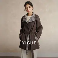 【亦谷】格纹撞色风衣女2025秋季新款小众设计短款外套G5WAD080-2