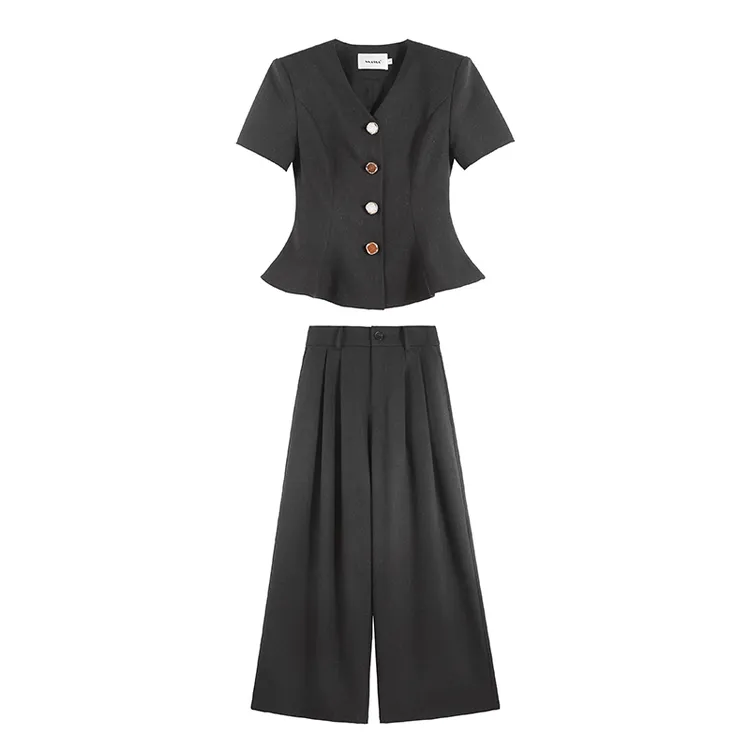 「巴黎诗人」短袖套装法式上衣高腰裤子夏日穿搭两件套SHBZU651549