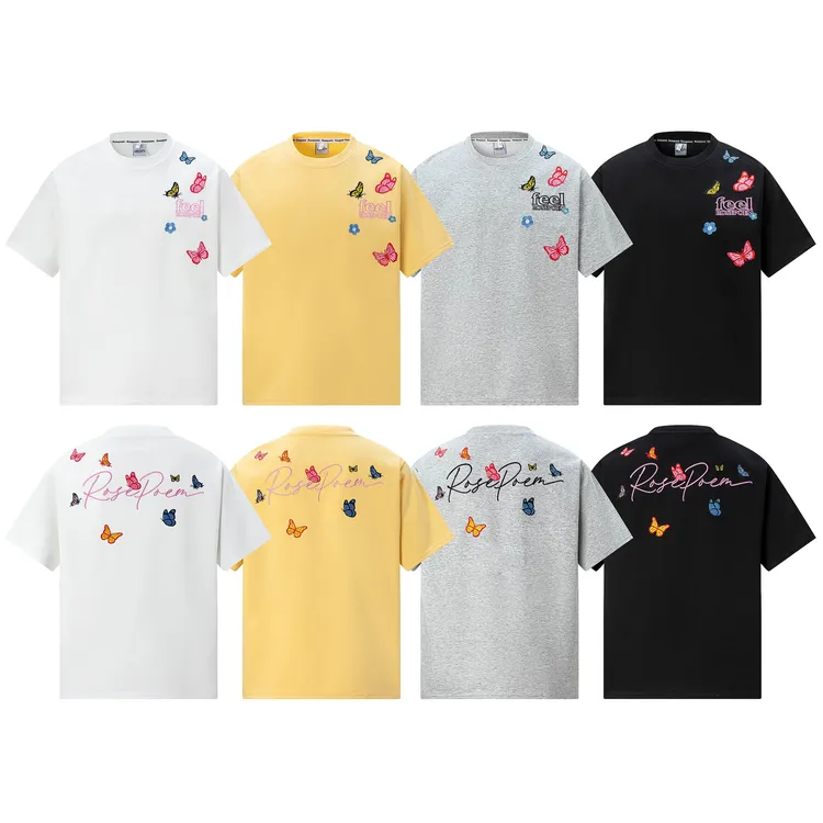 Rosepoem2025夏季ins潮牌蝴蝶刺绣LOGO设计感宽松oversize短袖T恤