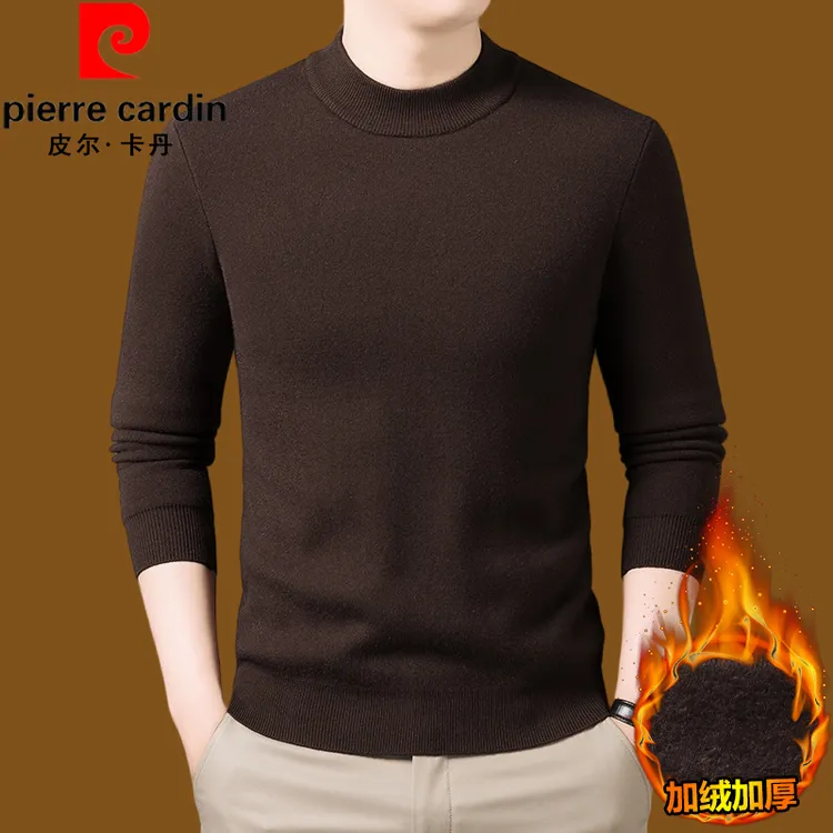 皮尔卡丹【100%山羊绒＋可机洗】冬季加绒加厚一体绒毛衣高档羊绒衫