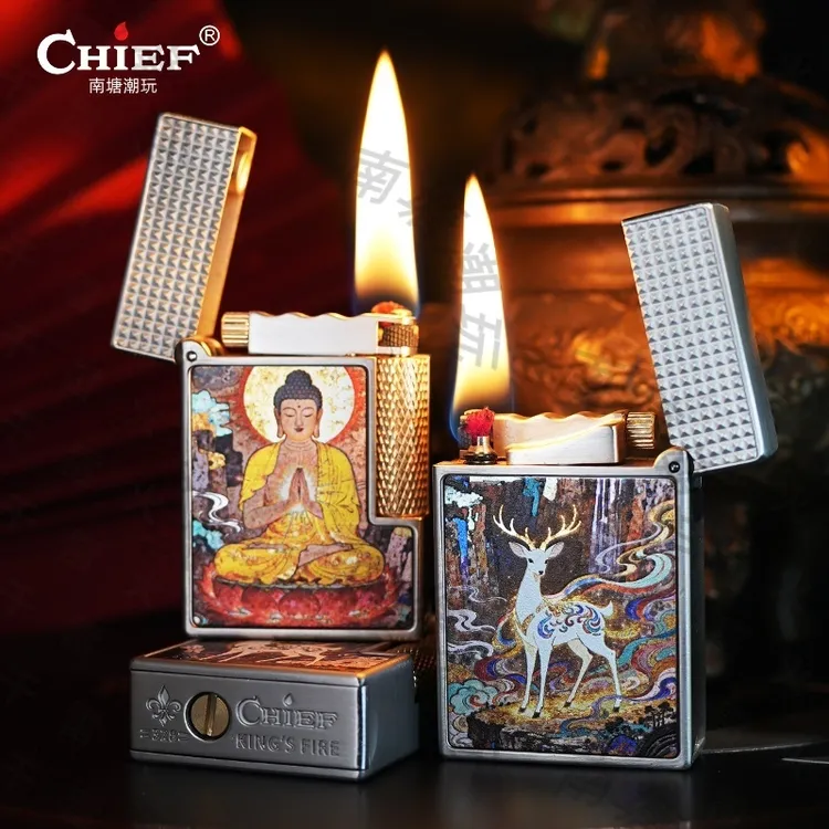 新款复古双面精雕侧滑点火煤油打火机高颜值点火器男士精品礼物