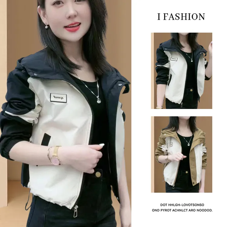 加绒加厚连帽工装风衣2025年短外套女秋冬季拼接减龄休闲宽松外套