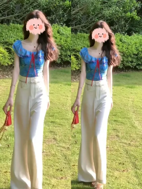 2025夏季新款时尚设计感甜美减龄百搭小众显瘦气质上衣裤子两件套