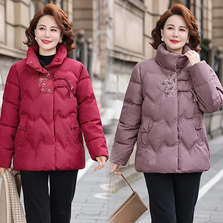 新中式妈妈冬装保暖棉服洋气中老年人女装冬季中长款加厚棉衣棉袄