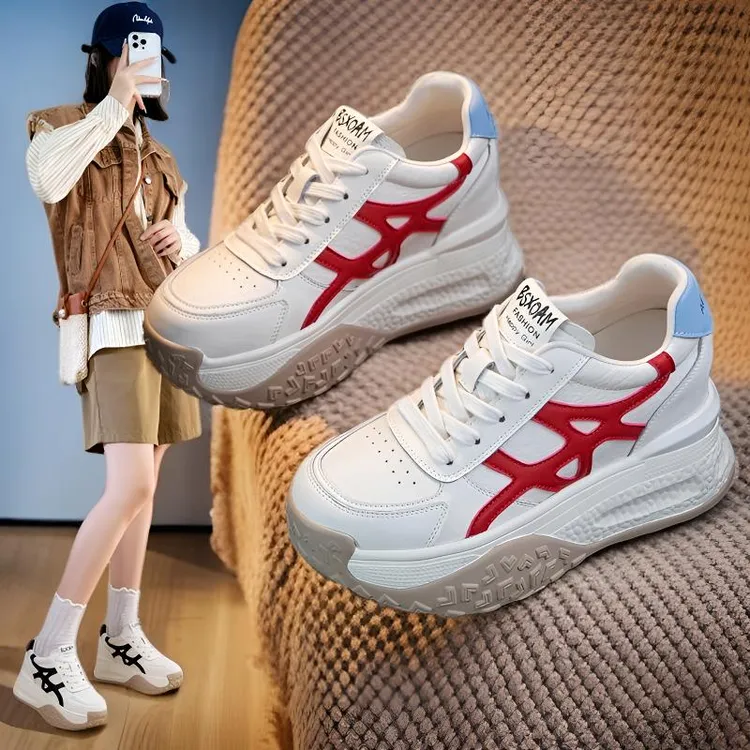 内增高9cm厚底真皮德训鞋女潮ins韩版百搭厚底松糕鞋2025秋季新款