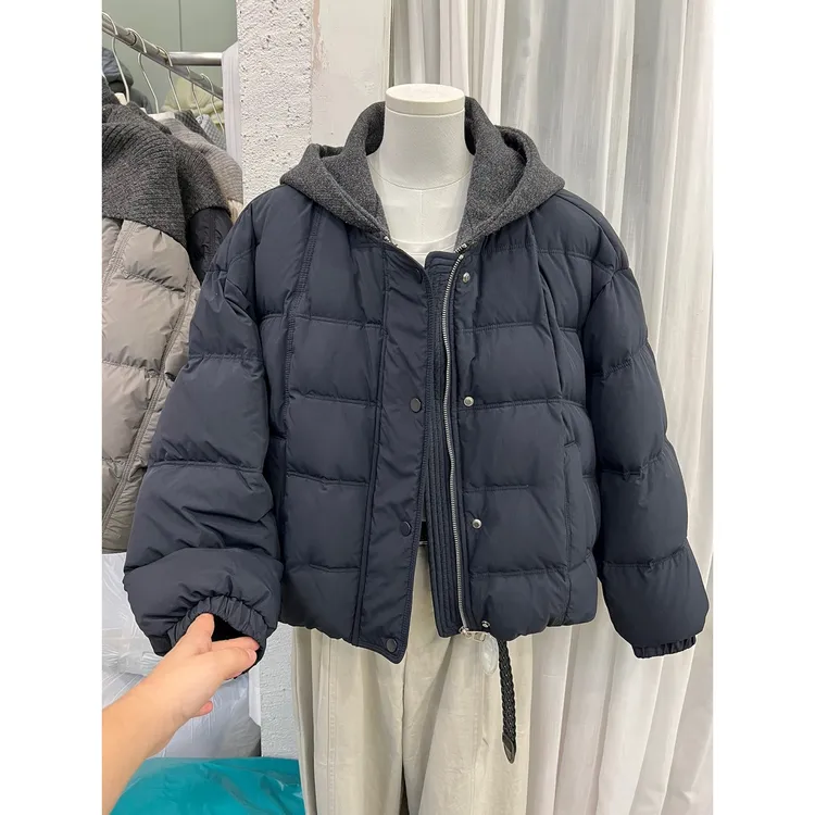 欧货高端拼接连帽棉服冬季新款2025短款加厚保暖时尚面包服外套女