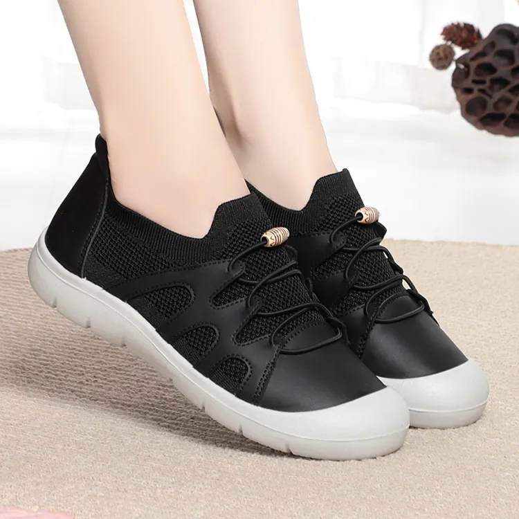老北京女鞋飞织透气薄款圆头运动休闲鞋时尚轻便遛弯网布女平底鞋