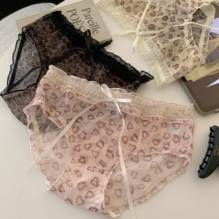 三角裤低腰印花豹纹女三角内裤蕾丝透气欧若动感风夏季薄款内裤女