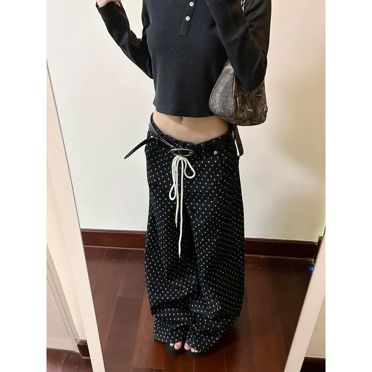 Niche Clothing 辣妹美式复古波点牛仔裤气质休闲宽松直筒阔腿裤