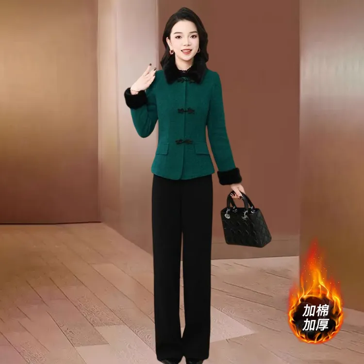 品牌小香风加棉加厚套装女2025冬新款轻奢女人味高级感气质两件套