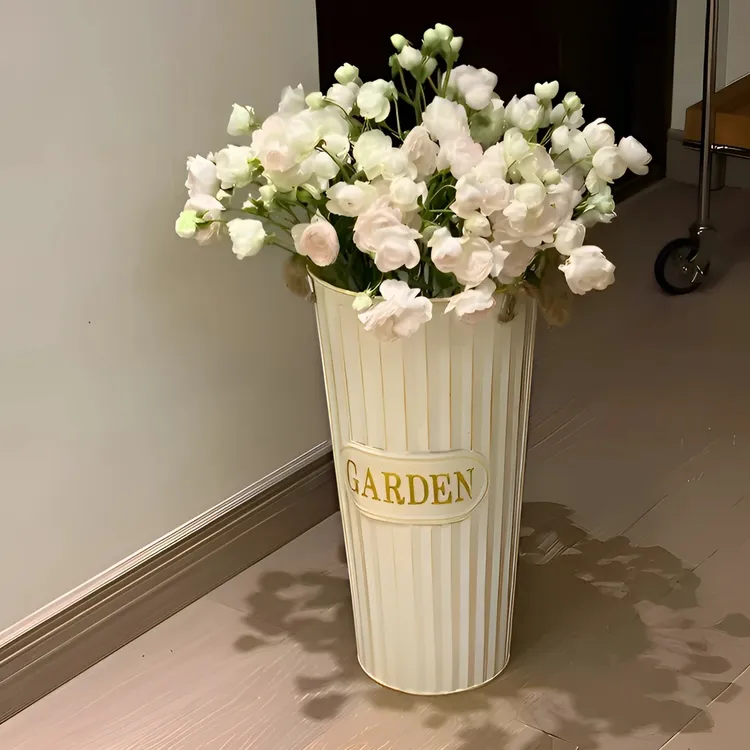 兰怜醒花桶花店专用法式家用防摔落地铁皮桶加厚大号鲜花桶复古花