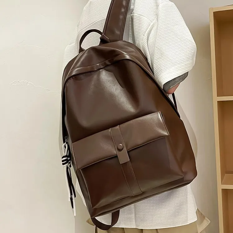 港风复古双肩包男女同款简约软皮大容量学生书包百搭旅行防水背包