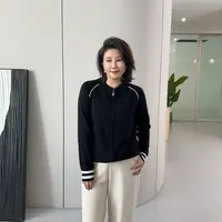 微胖女装【】针织衫外套拉链开衫休闲减龄学院风半高领撞色70157