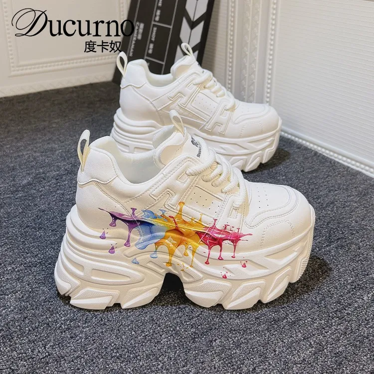 DUCURNO10CM超高跟老爹鞋女2025年春季新款百搭爆款小个子超火配